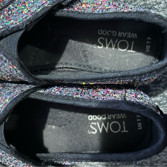 Toms Girls Size 7 Alpargata Black Chunky Glitter‎ Shoes - Picture 7 of 9